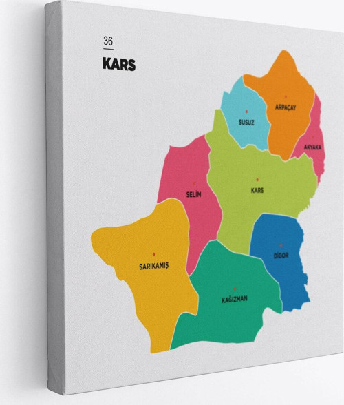 Kars İli Ve İlçeler Haritası Dekoratif Kanvas Tablo 1379