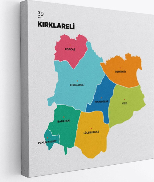 Kırklareli İli Ve İlçeler Haritası Dekoratif Kanvas Tablo 1394