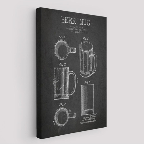 1951 Tarihli Bira Bardağı Patent Çizimi Dekoratif Kanvas Duvar Tablosu-5213