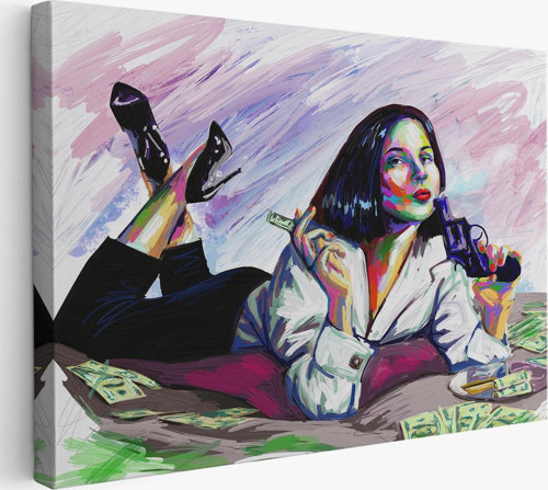 Silahlı Gangster Kız Pop Art Dekoratif Duvar Tablosu-3530