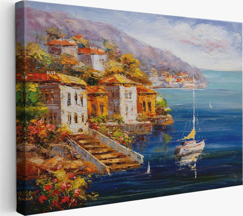 Yunanistan Harbor View Manzaralı Yağlıboya Görünüm Dekoratif Kanvas Duvar Tablosu-3532