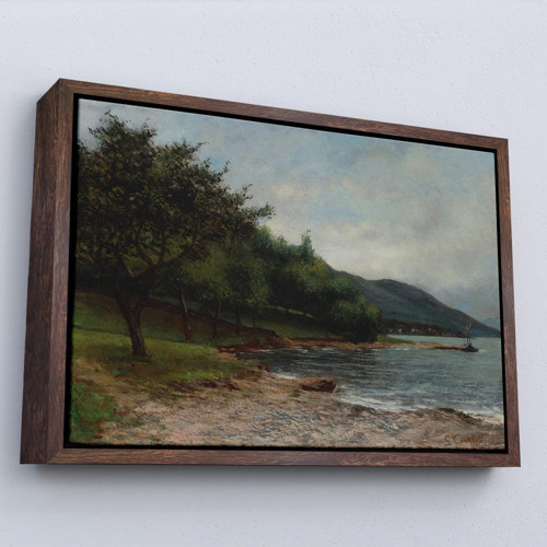Çerçeveli Gustave Courbet - Göl Kıyısı Geneva Tablosu-7092