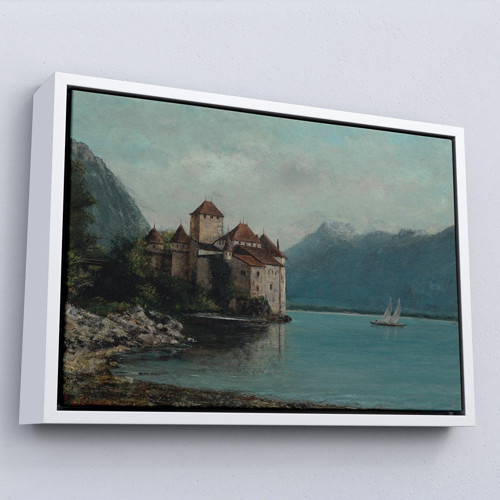 Çerçeveli Gustave Courbet - Cenevre Gölü'Ndeki Chillon Kalesi Tablo-7094