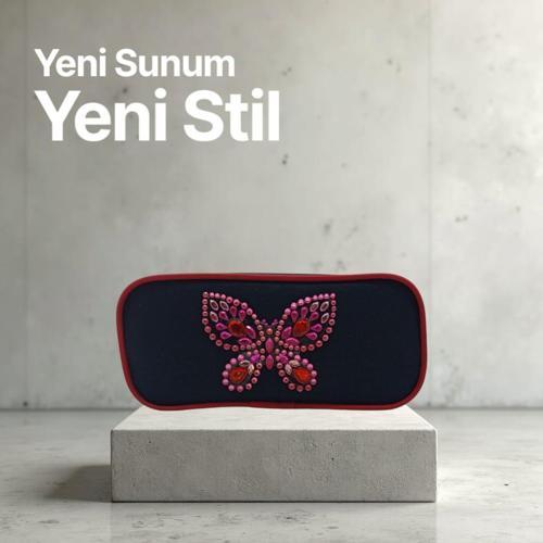 Style Kabartmalı Kelebek Desenli Siyah Kumaş Kalem Çantası