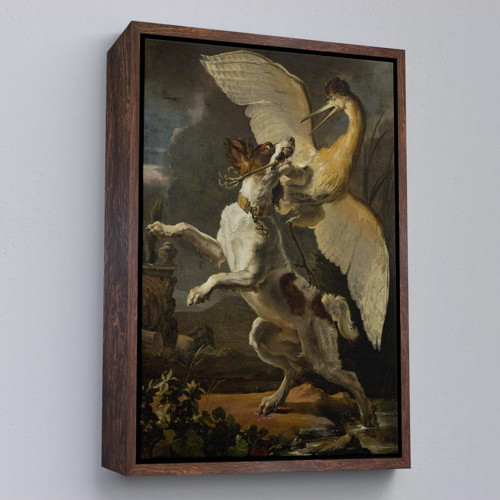 Çerçeveli Abraham Hondius - Kuşa Saldıran Köpek Tablo - Dog Fighting A Heron-7281