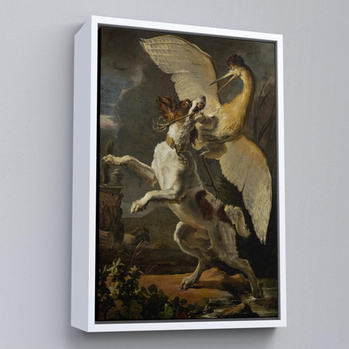 Çerçeveli Abraham Hondius - Kuşa Saldıran Köpek Tablo - Dog Fighting A Heron-7281