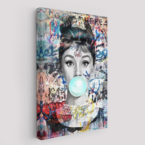 Audrey Hepburn Banksy Style Duvar Sanatı Ciklet Posteri, Hepburn Kanvas Tablo-5319