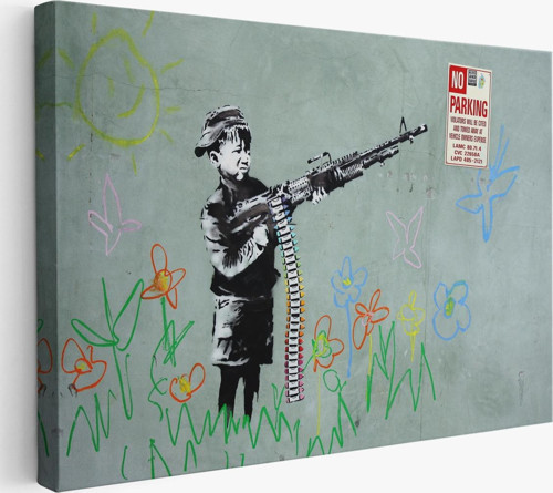 Bansky'Nin Makineli Tüfekli Çocuk İsimli Eseri Kanvas Tablo, No Parking-5008