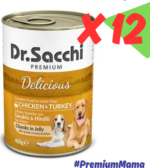 Dr.Sacchi Premium Tavuk ve Hindi Etli Yetişkin Köpek Konservesi 400 Gr X 12 Adet