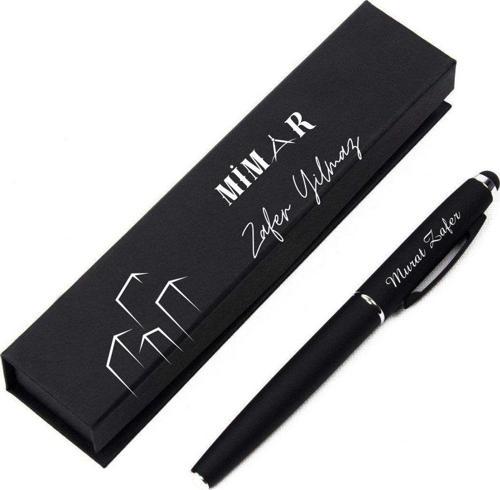 Kişiye Özel Mimar İsimli Siyah Metal Tükenmez Kalem ve Şık Hediye Kutusu