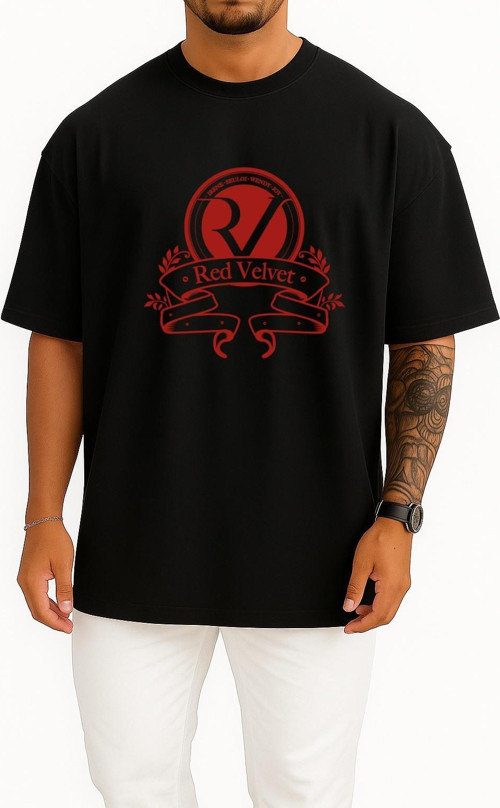 Oversize Red Velvet K-Pop Logo Korean İdol S.M Göğüs Tasarımlı Unisex T-Shirt