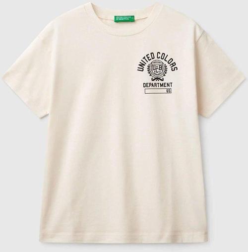 Erkek Çocuk Ekru Benetton Logo Baskılı T-Shirt