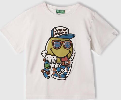 Erkek Çocuk Beyaz Smiley World Baskılı Logo Etiketli T-Shirt