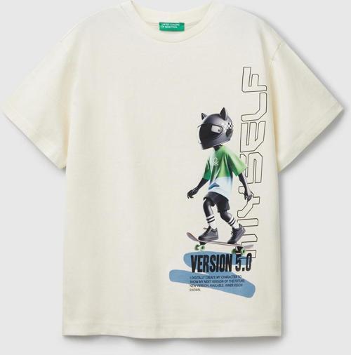 Erkek Çocuk Ekru Baskılı Arkası Logo Etiketli T-Shirt