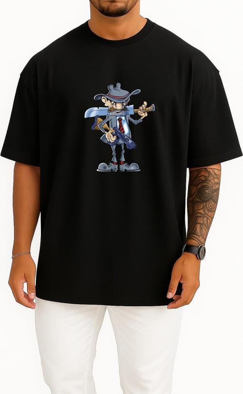 Oversize Man, Gangster, Mafia, Raider, Bouncer, Weapons Göğüs Tasarımlı Unisex T-Shirt