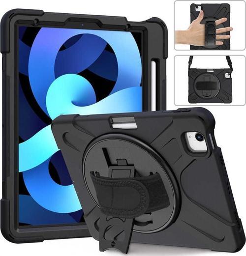 Apple iPad Air 10.9 2022 (5.Nesil) Uyumlu Defender Zırh Tablet Kılıfı Askılı 360° Dönebilir Standlı Tam Koruma