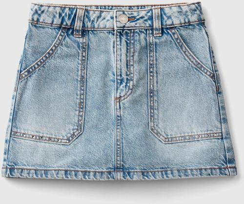 Kız Çocuk Açık Denim Arka Cebi Logo İşlemeli Cep Detaylı Denim Etek