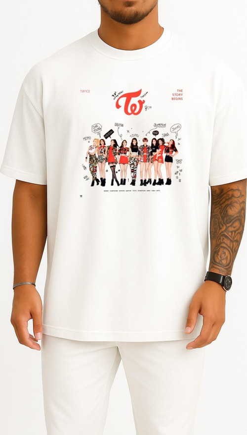 Oversize Twıce The Story Begins Cheer Up K-Pop Music Göğüs Tasarımlı Unisex T-Shirt