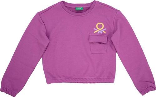 Kız Çocuk Logo Baskılı Ön Cepli Crop Menekşe Mor Sweatshirt