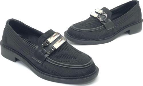 Feles Taş Toka Detaylı Triko Loafer Kadın Babet Ayakkabı