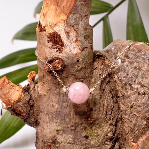 Pembe Kuvars Taşı Gümüş Kolye - 10 mm