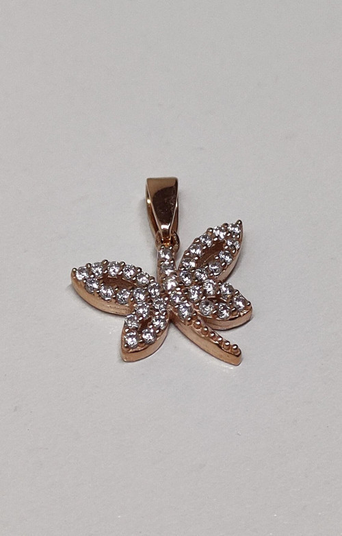 Kadın 925 Ayar Zirkon Taşlı Kelebek Model Rose Gold Kolyeler Ucu