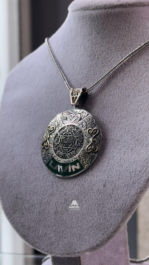Gümüş İsimli El Yapımı Süleyman Mührü Madalyon Kolye