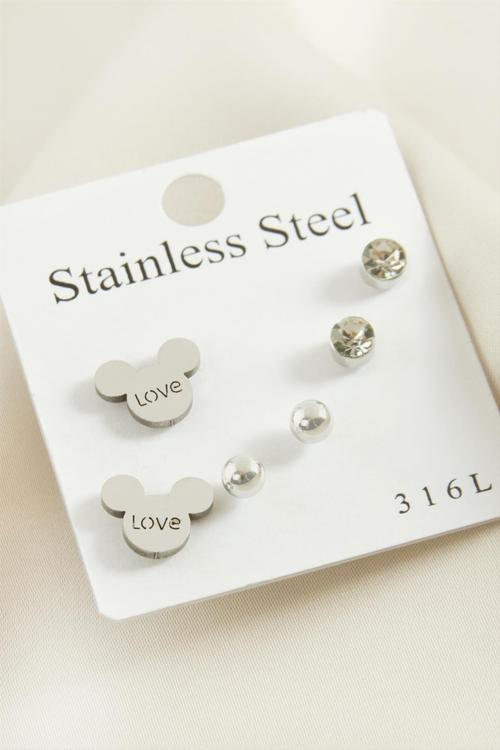 6 Adet Ayıcık Taşlı Çelik Küpe