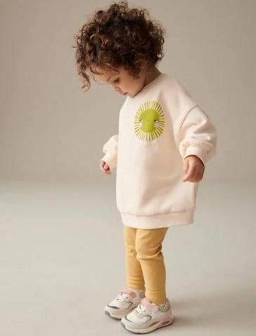 "Hello Sunshine" Baskılı Eşofman Takımı – Krem Üst & Sarı Alt