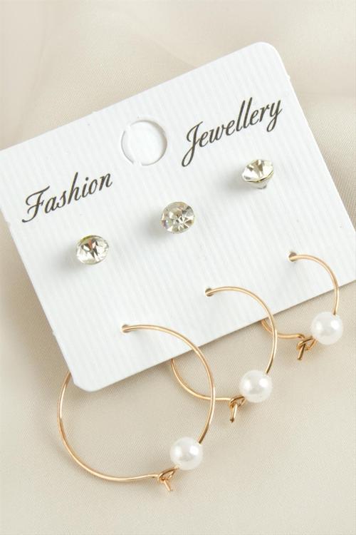 6 Adet İnci Taşlı Halka Küpe 2,5 Cm