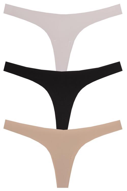 Kadın Lazer Kesim Dikişsiz Tanga Slip 3 Lü Paket Set