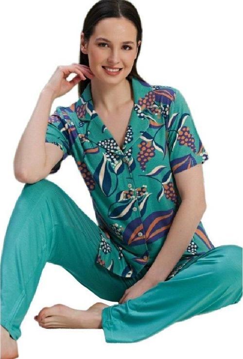 Kadın Pijama Takımı Kısa Kollu Önden Düğmeli Elara Model M/2XL