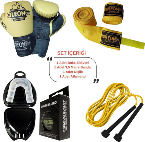 Leon Blade Training Boks, Kick Boks Ve Muay Thai Eldiveni Atlama İpi Dişlik Ve Bandaj Seti 3,5 Metre