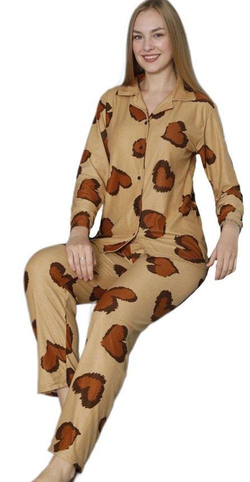 Kadın Süet Kumaş Gömlek Yaka Kışlık Pijama Takımı Bianca Lorenzi Rahat Ev Giyim Hediyelik