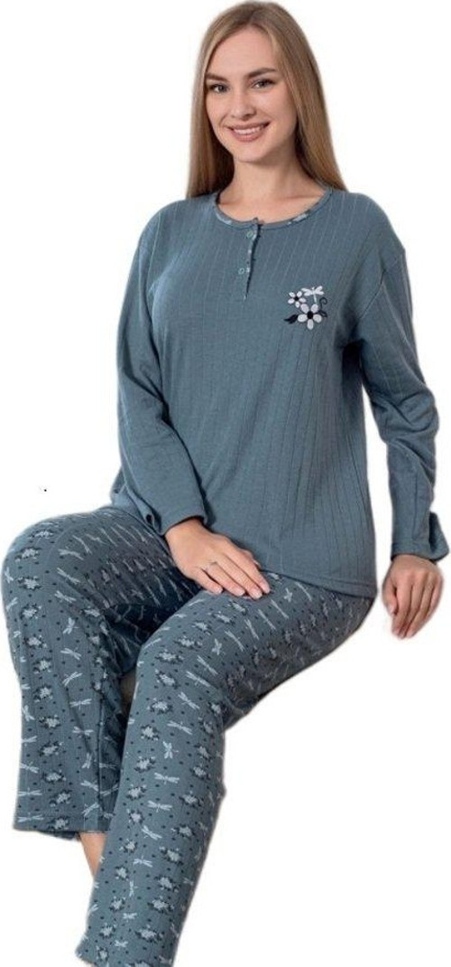 Lucia Bella Tasarım Fitilli Kışlık Kadın Pijama Takımı M/2XL