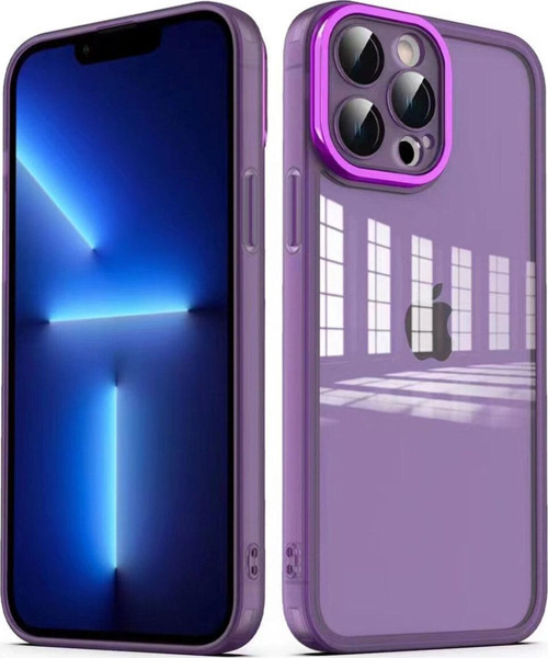 İphone 12 Pro Uyumlu Kamera Korumalı Transparan Zore Post Kılıf-Derin Mor