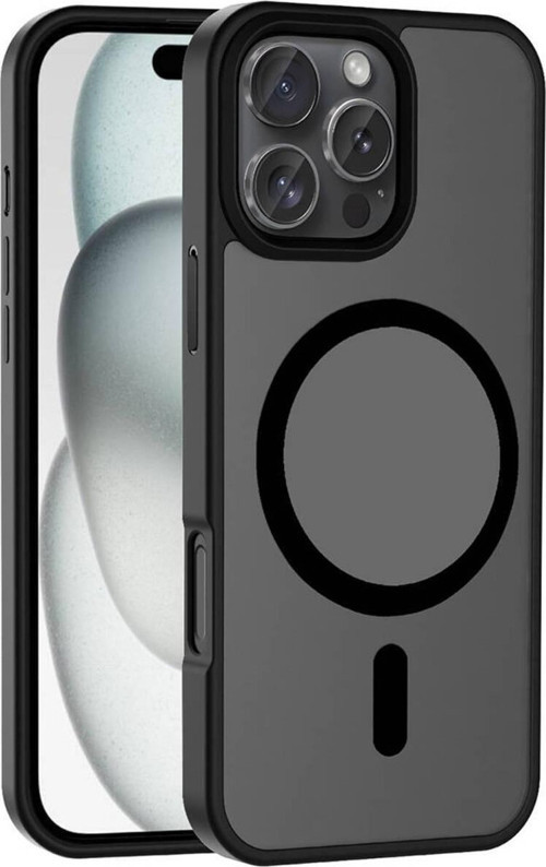 İphone 16 Pro Max Kılıf Magsafe Şarj Özellikli Mat Arka Yüzey Zore Sio Kapak-Siyah