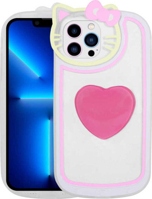 İphone 12 Pro Uyumlu Kedi Figürlü Transparan Pop Soketli Zore Ritmik Kılıf-Pembe Koyu