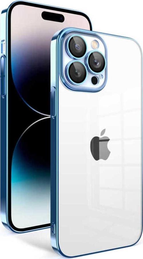 İphone 14 Pro Uyumlu Kamera Korumalı Renkli Çerçeveli Zore Garaj Kılıf-Mavi Açık
