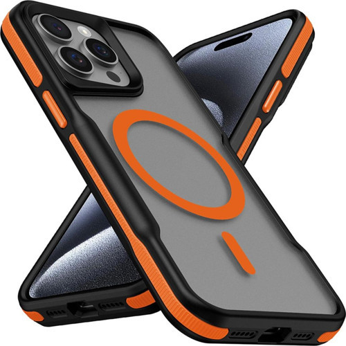 İphone 15 Pro Max Uyumlu Magsafe Şarj Özellikli Renkli Kenar Airbag Şeritli Zore Lamer Kapak-Turuncu
