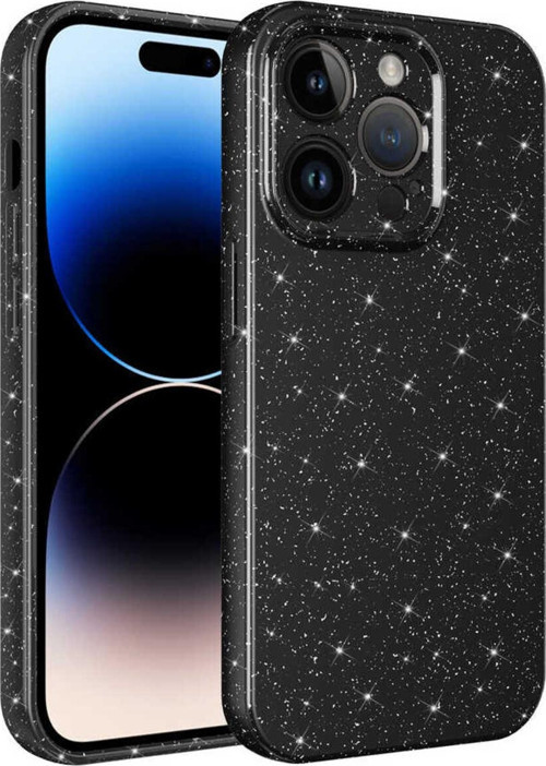 İphone 14 Pro Uyumlu Kamera Korumalı Simli Lüks Zore Koton Kılıf-Siyah