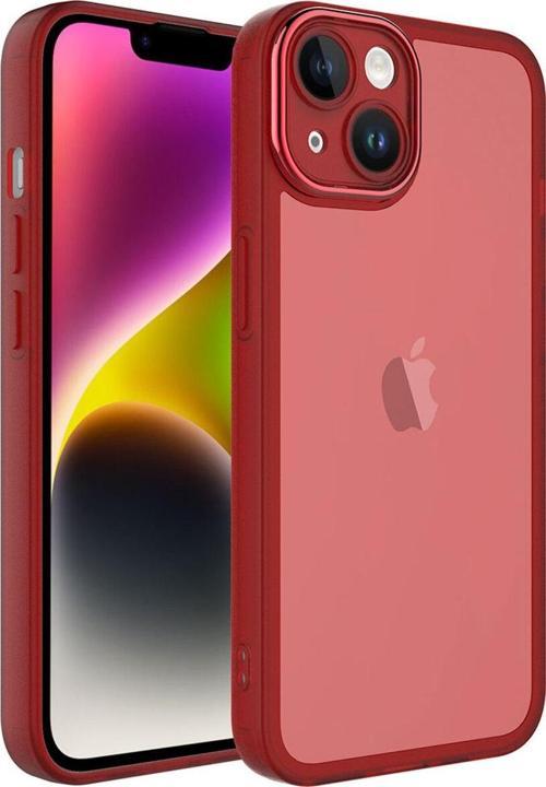 İphone 14 Uyumlu Kamera Korumalı Transparan Post Kılıf-Kırmızı