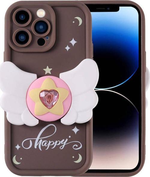 İphone 14 Pro Kılıf Kamera Korumalı Figür Tasarımlı Zore Kapya Kapak-Koyu Kahve