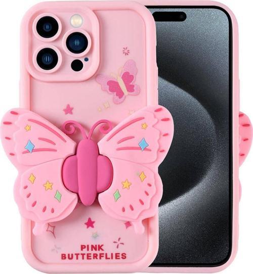 İphone 15 Pro Max Kılıf Kamera Korumalı Figür Tasarımlı Zore Kapya Kapak-Pembe Açık