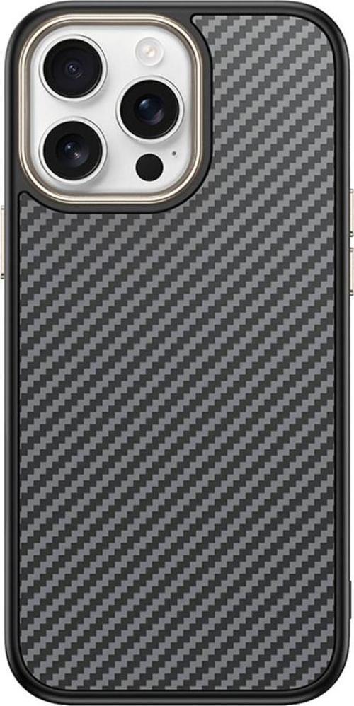 İphone 15 Pro Max Kılıf M-Safe Şarj Özellikli Karbon Fiber Görünümlü Wnx Antina Kapak - Gri