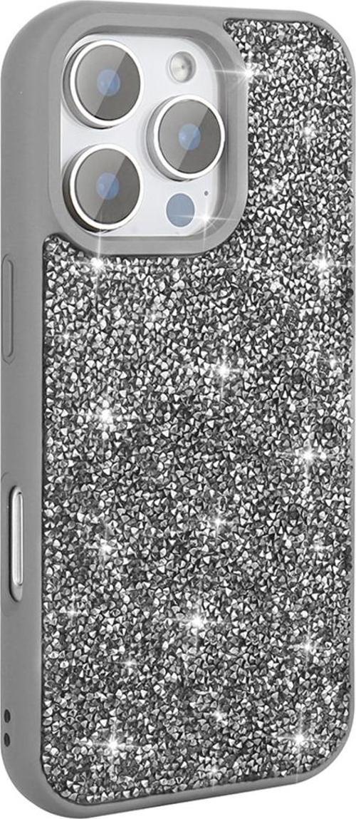 İphone 16 Pro Max Kılıf Parlak Taşlı Tasarım Zore Pırlanta Kapak - Gri