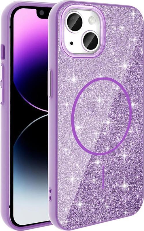 İphone 11 Kılıf Magsafe Şarj Özellikli Parlayan Simli Zore Okso Kapak - Derin Mor