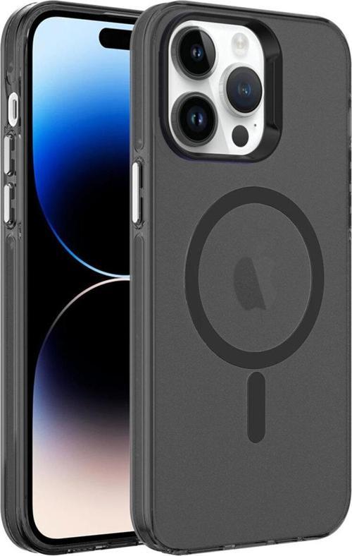 İphone 14 Pro Max Uyumlu Zore Magsafe Şarj Özellikli Buzlu Transparan C-Pro Sert Kılıf-Siyah