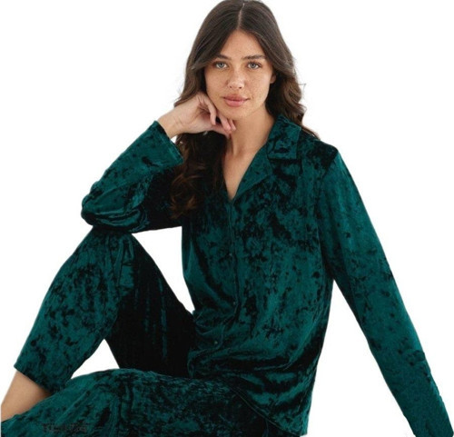 Serena Velour Tasarım Yumuşak Parlak Kadife Kadın Pijama Takımı Kışlık Ev Giyim S/2XL