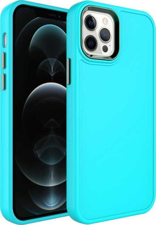 İphone 12 Pro Uyumlu Metal Çerçeve Ve Buton Tasarımlı Sert Zore Botox Kılıf-Turkuaz